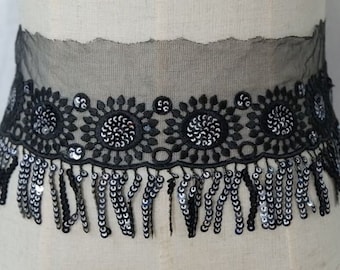 2 colors Lace trim Sun flower embroidered Tassel sequins beads fringed clothing stitching lace,  tassel trim