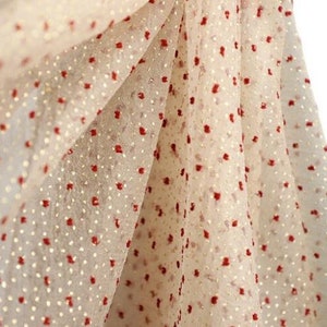 Lace Fabric Champagne Tulle Gold Glitter Red Heart Flocked Flocking Bridal Lace Fabric Wedding Fabric Headband Fabric 59 width 1 yard image 3