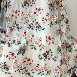 Tela de encaje bordado de malla pesada de 1 yarda, tela de encaje floral con flores de colores para vestido de baile, boda floral, top de encaje