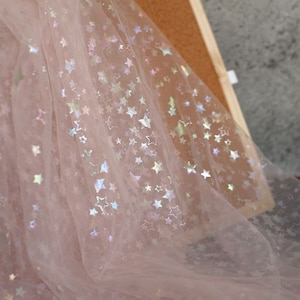 4 colors Glitter print  star gradient white pink tulle lace fabric for DIY girls bady dress, wedding dresses, prom dresses 59&quot; width