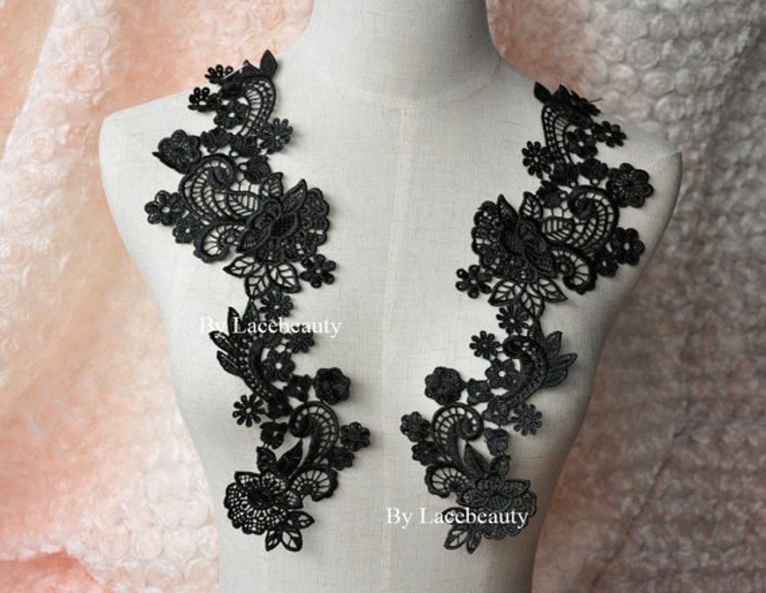 1 Pair Black Lace Appliques Venice Lace Flower Collars Corsage Costome ...