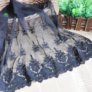 1 yards Lace Trim Black Tulle Retro Embroidery Floral Wedding 17.7 inches width Super Width