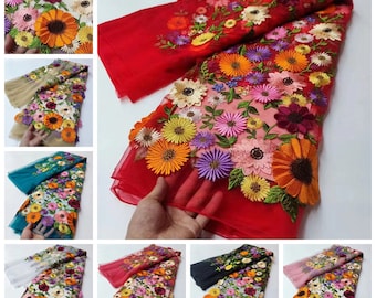 7 couleurs dentelle tissu 3d marguerite broderie multicolore tulle floral coloré pour mariage mariée voile fille robe tutu robe 1 yard