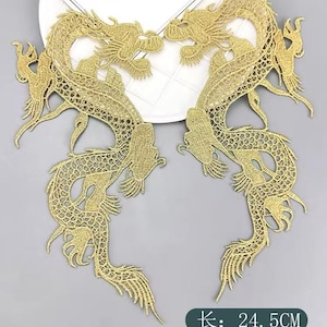 1 pair Gold Dragon Embroidery Venice Alencon Lace Appliques Flowers Embroidered for Wedding Supplies Bridal Veil lace