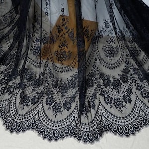 Lace Fabric Ivory Black chantilly lace Graceful Franch Eyelash Bridal Lace Fabric Wedding Fabric Headband Fabric 59&quot; width 1 yard