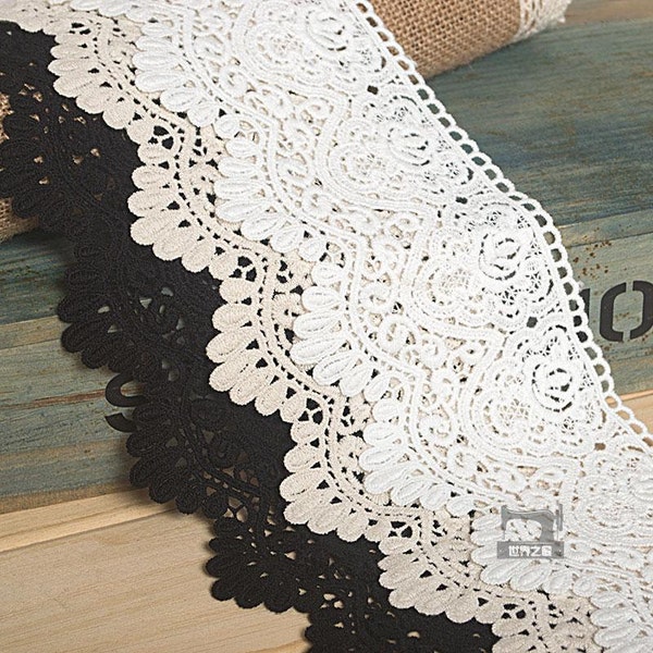 2 Yards Ivory Black Beige Wine Red Cotton Floral Lace Trim Embroidered Soft Floal Lace Trim 3.54" Wide