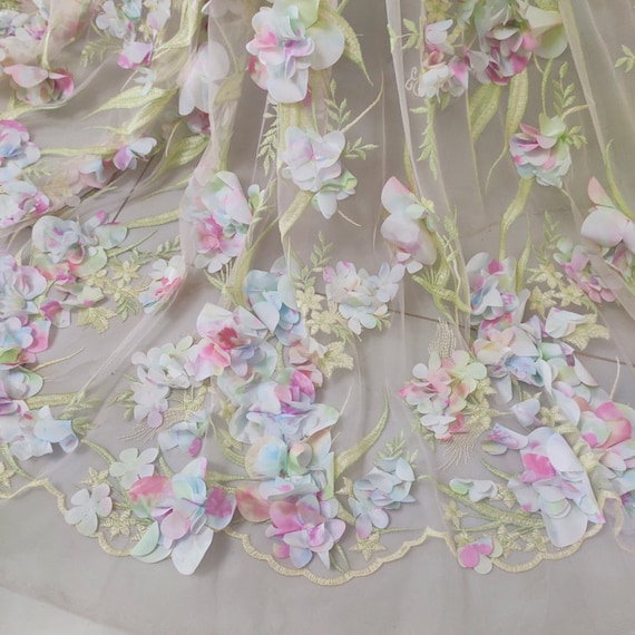 Colorful Embroidered Fabric Set Mix Colors Heavy Embroidered Floral Lace Fabric Blue Green  main image 2