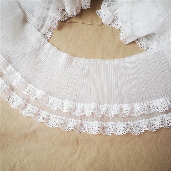 1 yard Lace Trim Ivory Ruffled Pleated 2-layer Mesh Gauze Cake Skirt Tulle Wedding Fabric Bridal Lace Veil Lace 5.9" width High Quality