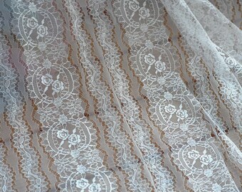 1 yard chantilly eyelash soft alencon lace fabric French black lace fabric black and white eyelash fabric  mesh scalloped edges