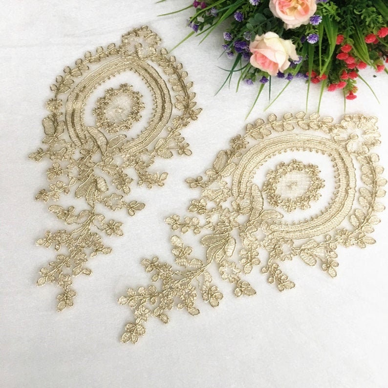 Victoria Gold Thread Bordado Alencon Renda Trim para Casamentos, Véu de Noiva, Apliques