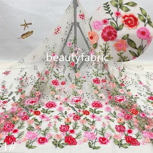 7 colors Colorful flower embroidered lace fabric rose leaf tulle For Girl Dress Tutu Dress Wedding Dress Bridal Dance Dress Fabric