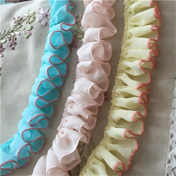 8 colors High quality Multi color pleated ribbons ruffled chiffon curtain edge lace trims 5cm 1.96" lace trimmings