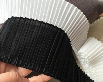 2m Floding Rüschen Ziehharmonika Falten, Spitze Hochzeit Braut Chiffon Spitze weiß schwarz Plissee Ziehharmonika Spitze 10,5 cm breit