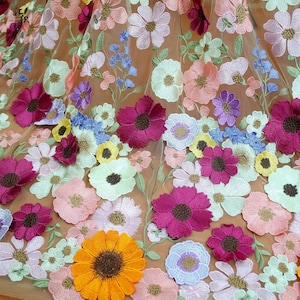 15 kleuren kant stof 3d effen bloem veelkleurige borduurwerk kleurrijke bloemen tule voor bruiloft bruidssluier meisje jurk tutu jurk 1 yard