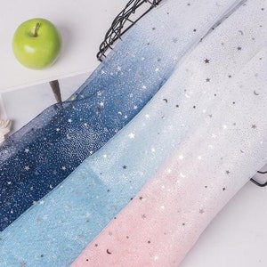 4 kleuren verloop tule metallic zilver maan ster glitter kant stof babyjurk stof ombre stof bruids bruiloft hoofdband 59" breed;