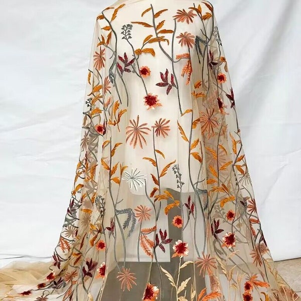 Lace Fabric Brown Tulle Leaf Floral Exquisite Embroidery  Exquisite Bridal Wedding Headband Tutu Dress Party Decoration