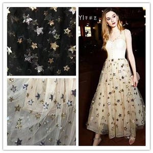 Fabulous Biege Tulle Sequined Lace Fabric Exquisite Stars Fabric 51 Wide Wedding Dress Veil Costume Supplies image 8