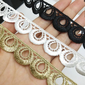 3 yards Gold Flower Exquisite Alice Alencon Lace Trim Embroidered Floral Retro Wedding lace 0.78 Inches Wide