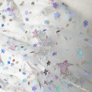 5 colors 1 yard Lace Fabric Ivory Tulle Sequin Star Bridal Wedding Fabric Headband Fabric 51" width