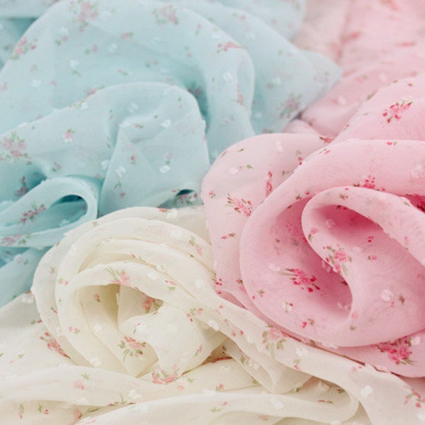 1 yard Chiffon Fabric Pink Floral Dot Exquisite Bridal Wedding Fabric Skirt Fabric Headband 59" width