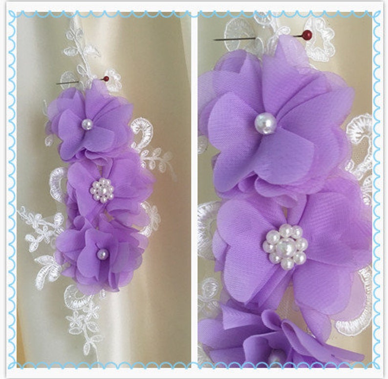 7 Colors 1pc 3D Pink Chiffon Flower Bead Pearl Lace Appliques Etsy