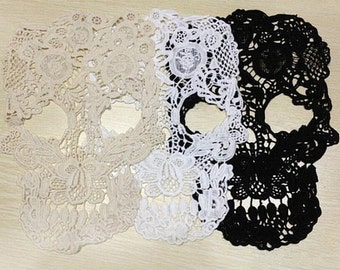 1pc Big Skull Lace Appliques Embroidery Patches Punk Trim venice lace applique