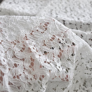 Lace Fabric Cotton Ivory White  Flower Leaf Bridal Lace Fabric Wedding Fabric Fabric 57" width 1 yard