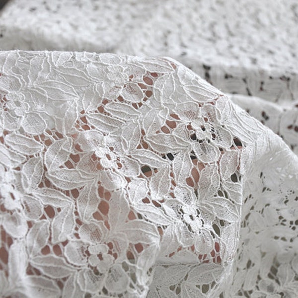 Lace Fabric Cotton Ivory White  Flower Leaf Bridal Lace Fabric Wedding Fabric Fabric 57" width 1 yard