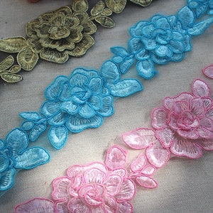 Lace Trim GoldPink Blue 3D flower Embroidery Lace Decoration Wedding Decoration Lace Crown Lace Cosplay Lace Decoration 2.36cm