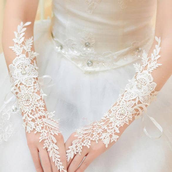 Gants De Mariée Longs En Perles Et Tulle - 55 Cm - Sans Doigts - Pour Robe De Mariage, Soirée élégante - 9