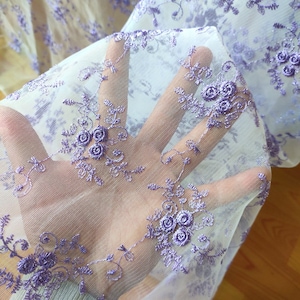 6 colors 1 yard Lace Fabric White Tulle Purple Rose Floral Embroidery Exquisite Bridal Wedding Headband 51&quot; width High Quality
