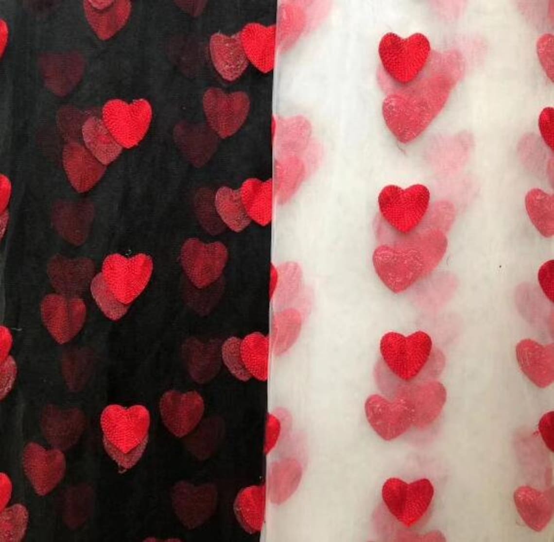 White Black Tulle Sweet Red Heart Embroidery Lace Fabric for Etsy