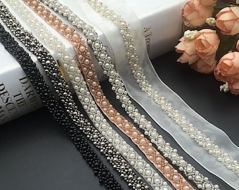 1 yard Lace Trim Elegant Sashes Beaded Trim Bridal Lace Trim Wedding Dress Trim, Hairband Trim, Skirt Edge
