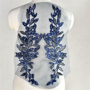 2 colors Luxury Navy Light Blue Beaded Sequin Applique, Luxury Beaded Sequined Lace Applique, Bridal Gown Prom Dress Dance Costume