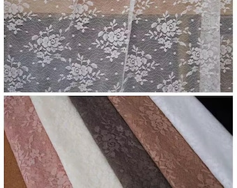 Tessuto in pizzo nero, 6 colori, marrone, bianco, grigio, rosa, marrone, piccolo, floreale, elasticizzato, morbido, in rete, per fascia per capelli da sposa, 1 iarda