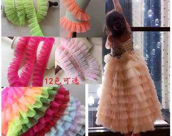 11 Colors Lace Trim Pink Tulle Folding Tulle Ruffled Tulle 2 layers For Wedding Fabric Baby Fabric 1.96" width by the yard