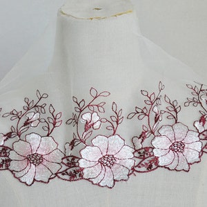 2 Yards Pake Pink Flower Lace Trim Soft Ivory Tulle Floral Embroidered Wedding Lace Bridal Lace 7.87&quot; Wide High Quality
