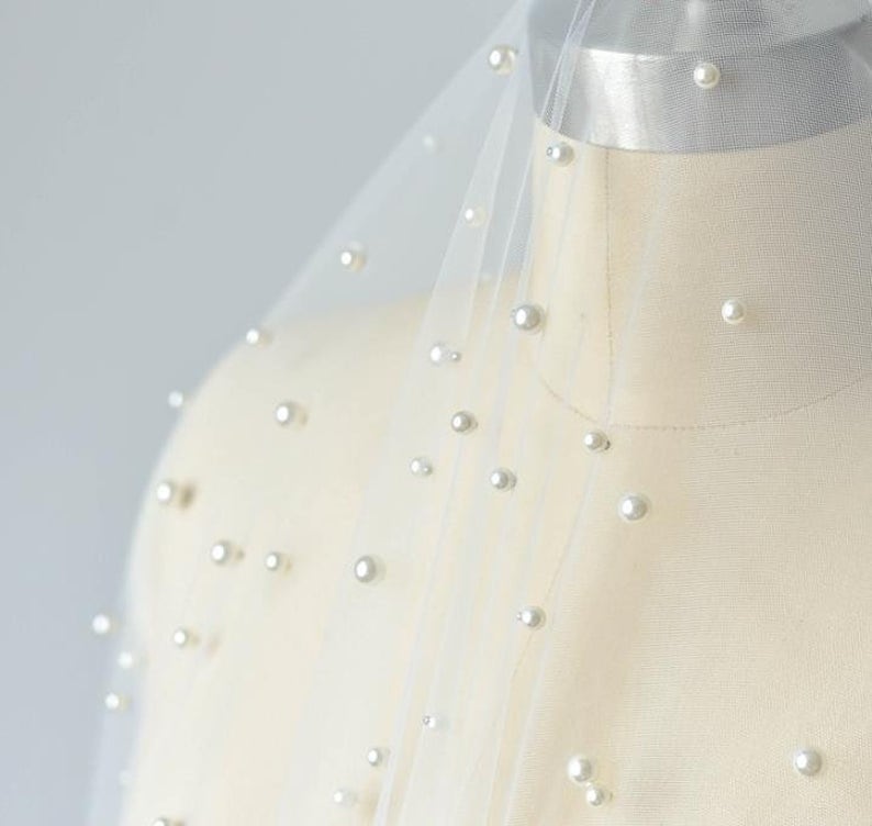3 meters width White Tulle Irregular Bead Pearl Lace Fabric Exquisite Bridal Wedding Headband Fabric Dress Fabric 59/ 118 width 1 yard image 4