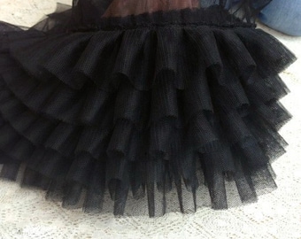 1 yard Lace Trim Black Ruffled Tulle 5 layers Wedding Fabric Bridal 6.69" width