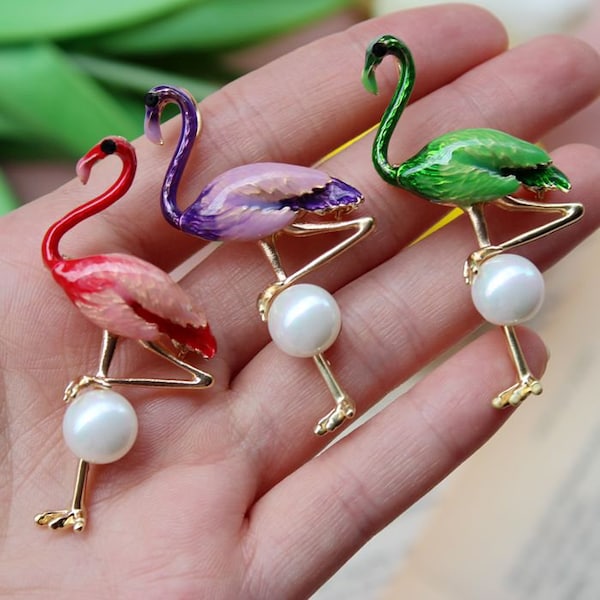 1 pc Flamingos Bead Brooches Accessories Floral Bead Peal Sequin Applique Collar Altered Clothing Sewing Wedding