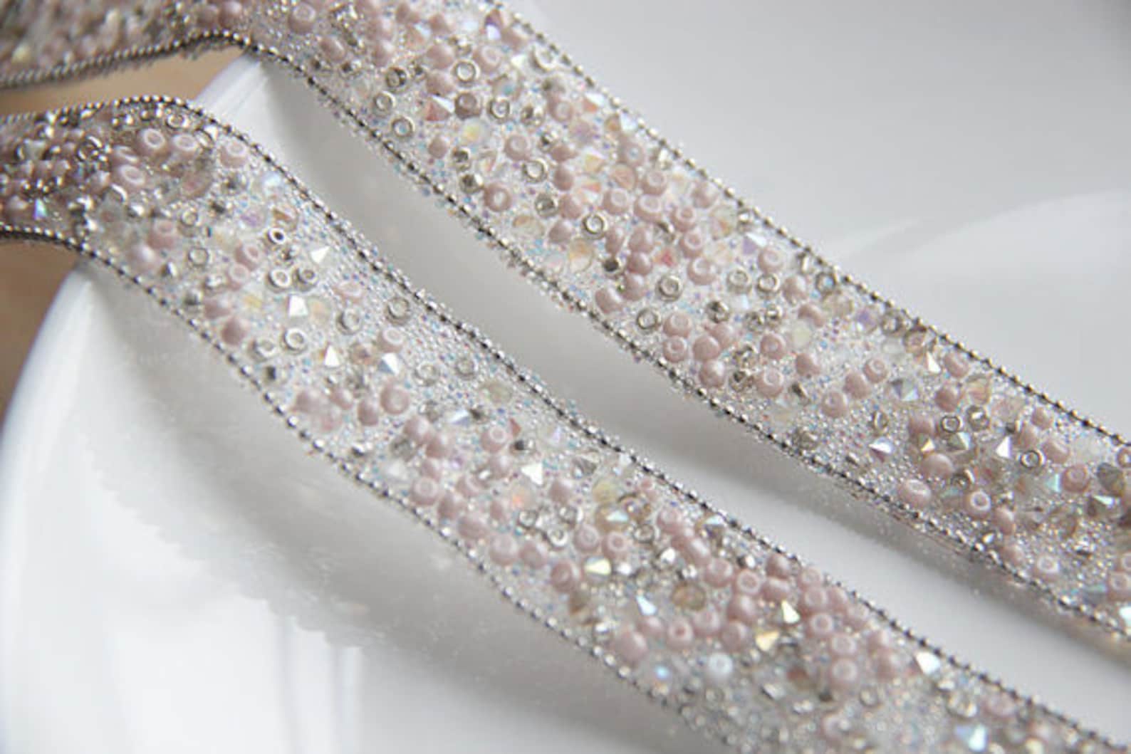 Pink Beaded Lace Trim Rhinestone Pearl Lace Trim For Wedding Etsy
