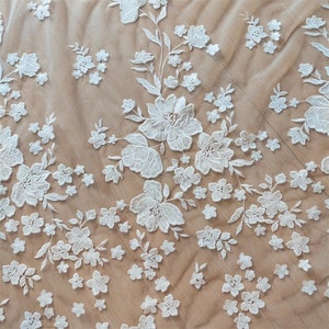Sequin White Floral Embroidery Lace Fabric Soft Tulle Exquisite Embroidery  for Bridal Lace Wedding Fabric  Headband 51&quot; width High Quality