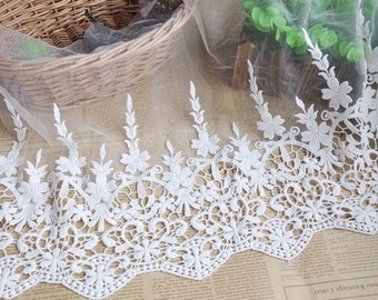 2 yards Lace Trim Ivory Tulle Retro Cotton Embroidery Floral Wedding 12.6 inches width