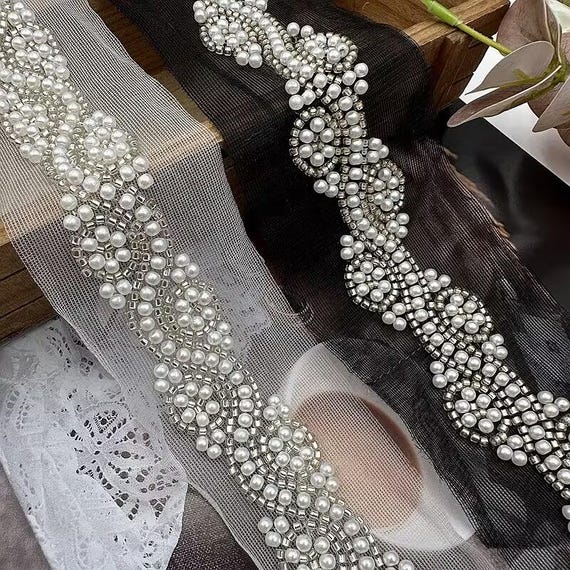 wedding dress trim beading Long Bridal Corset Beaded Sequin Overskirt Wedding Dress