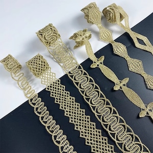 2 yards Lace trim gold metalic gold lace trimming golden embroidered lace, crown lace decoration  DIY gold lace decoration