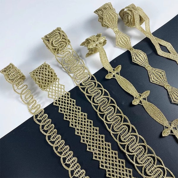 2 yards Lace trim gold metalic gold lace trimming golden embroidered lace, crown lace decoration  DIY gold lace decoration