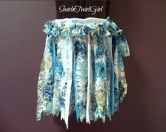 GIRLS TATTERED TUTU, tulle velvet skirt, shabby fairy tutu, white blue, birthday tutu, 1 2 3 4 year old, flower girl skirt, birthday tutu