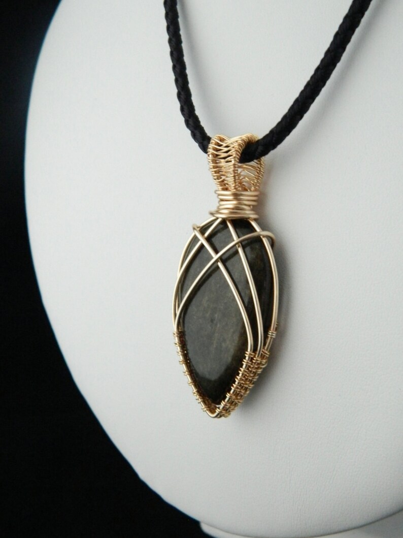 Golden Obsidian Pendant Wire Wrapped Pendant Genuine Etsy