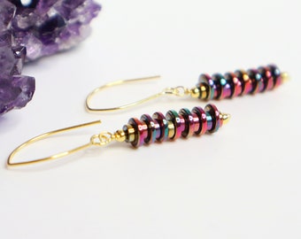 Rainbow Haematite Earrings ~ Gold Earrings ~ 9ct Gold 925 Sterling Silver ~ Haematite Jewellery ~ Rainbow Jewellery ~ Rainbow Earrings