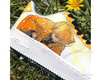 Demon Slayer Kimetsu No Yaiba - Zapatos personalizados Zenitsu AF1, zapatos pintados a mano personalizados, goteo de zapatos AF1, AF1 personalizado de marca, AF1 de dibujos animados